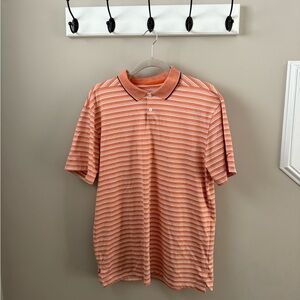 Nike Orange and White Striped Polo Shirt